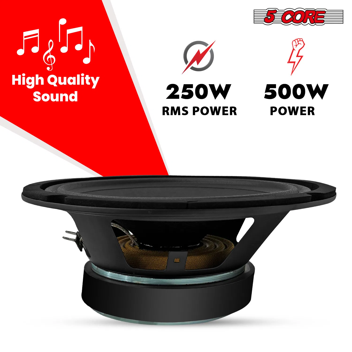 5Core 8 Inch Midrange Door Speaker 500W Subwoofer w Aluminum Bullet 4Ω/8Ω Sub Woofer photo 7