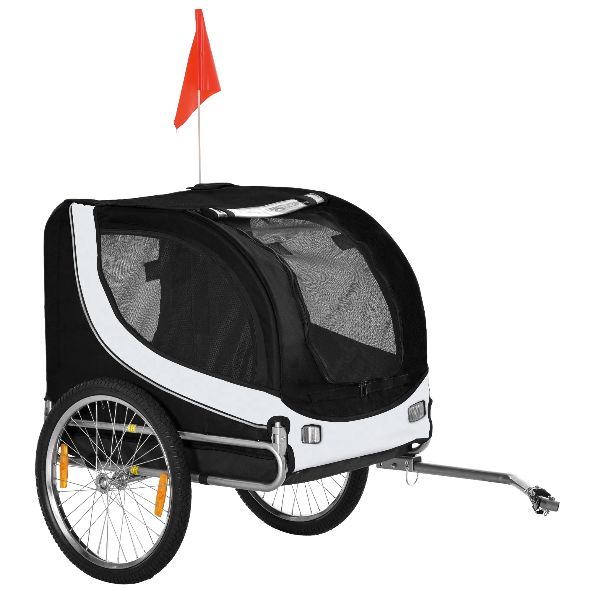 Dog Bike Trailer, Pet Cart Bicycle, Wagon Cargo Carrier Attachment with Hitch, Reflectors, Flag for Medium Dogs, Pet Wheelchair for Travelling, White photo 1