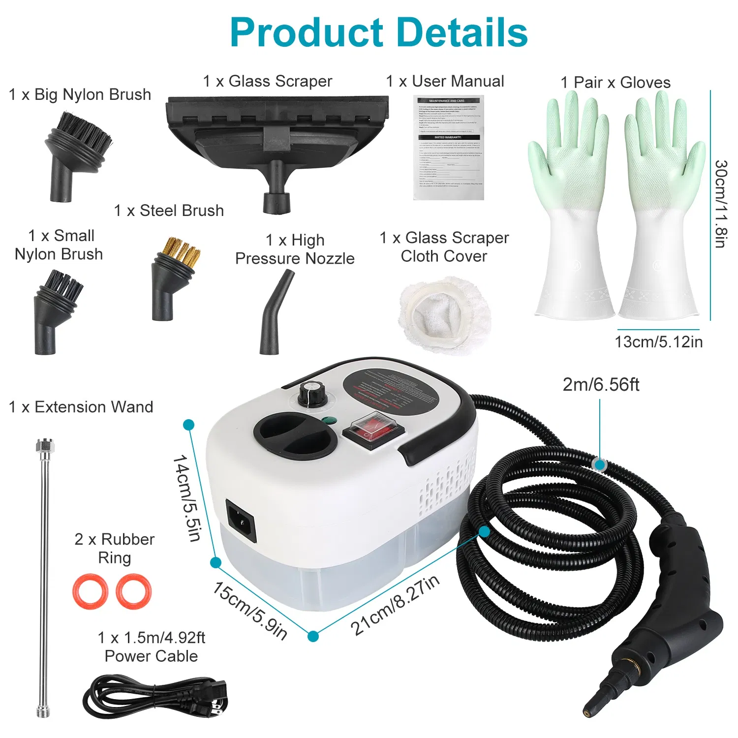 1200ml Tank Steam Cleaner 2500W 3 Bar Hot Steam Output 6 Adjustable Speeds, Complete Multi Function Cleaning Tool Set Foldable Handle Extended Hose Cord for Indoor Auto Surface Maintenance photo 4