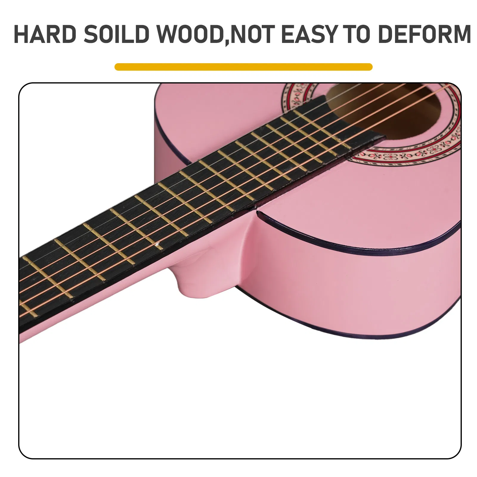 Light pink 30-inch Round Acoustic Guitar with Picks, Strings, Capo, Case, Tuner, and Strap photo 3
