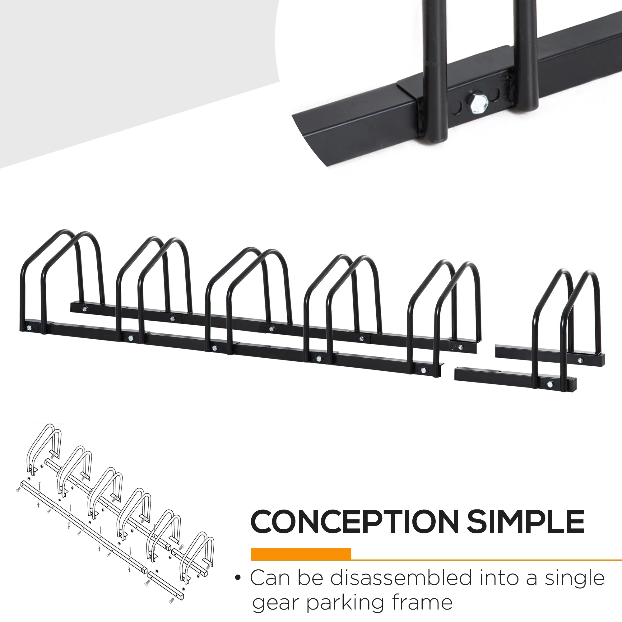 6-Bike Bicycle Floor Parking Rack Cycling Storage Stand Ground Mount Garage Organizer for Indoor and Outdoor Use Black photo 4