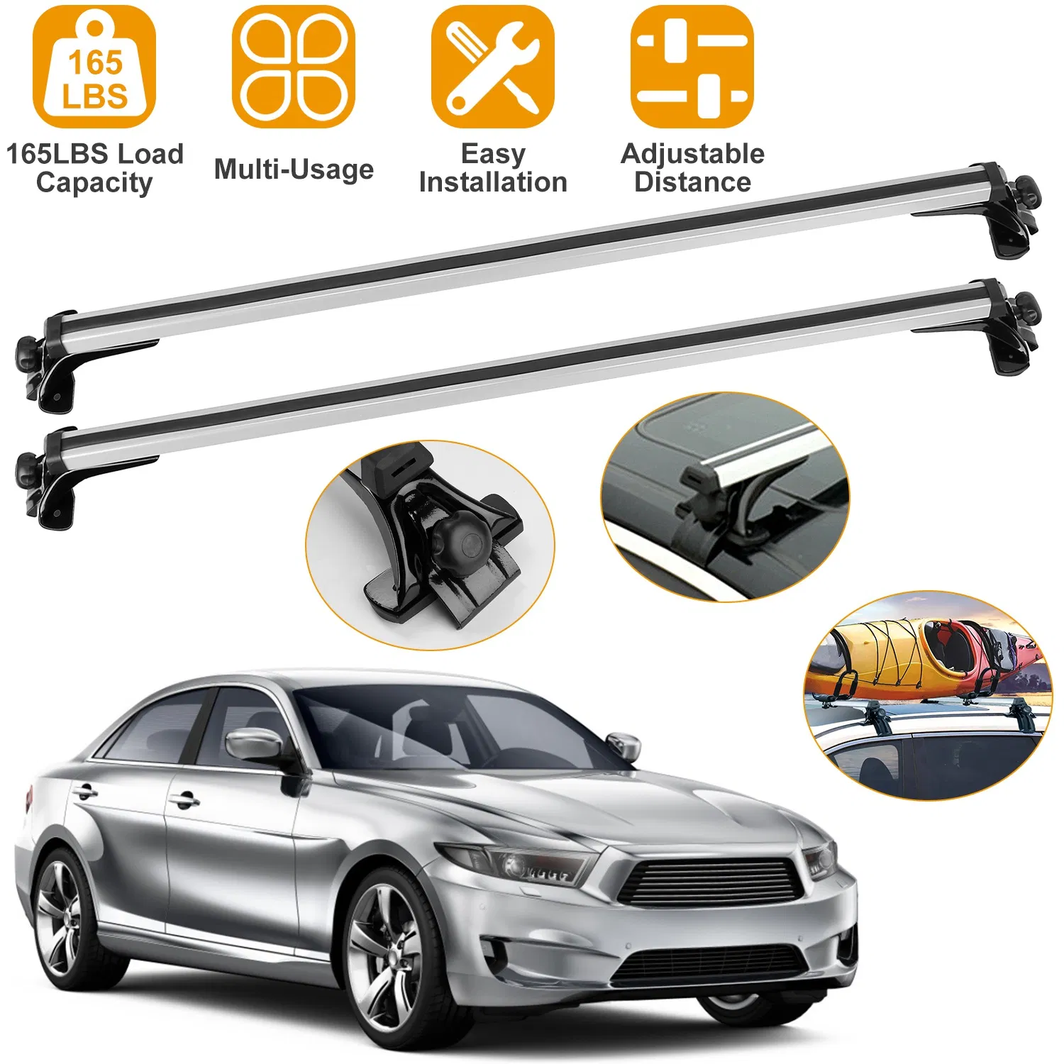 47.24in Universal Top Roof Rack Cross Bar Cargo Carrier Aluminum Crossbar Rack w/ 165LBS Capacity Fit for Most Vehicle Wagon Car Without Roof Side Rail photo 1