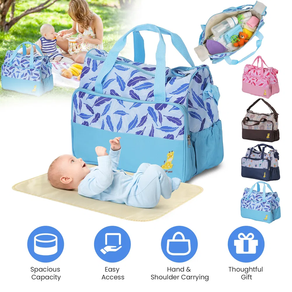 5Pcs Baby Nappy Diaper Bags Set Mummy Diaper Handbags with Diaper Pad Food Bag Bottle Bag Travel Tote Bags For Mom Dad photo 2
