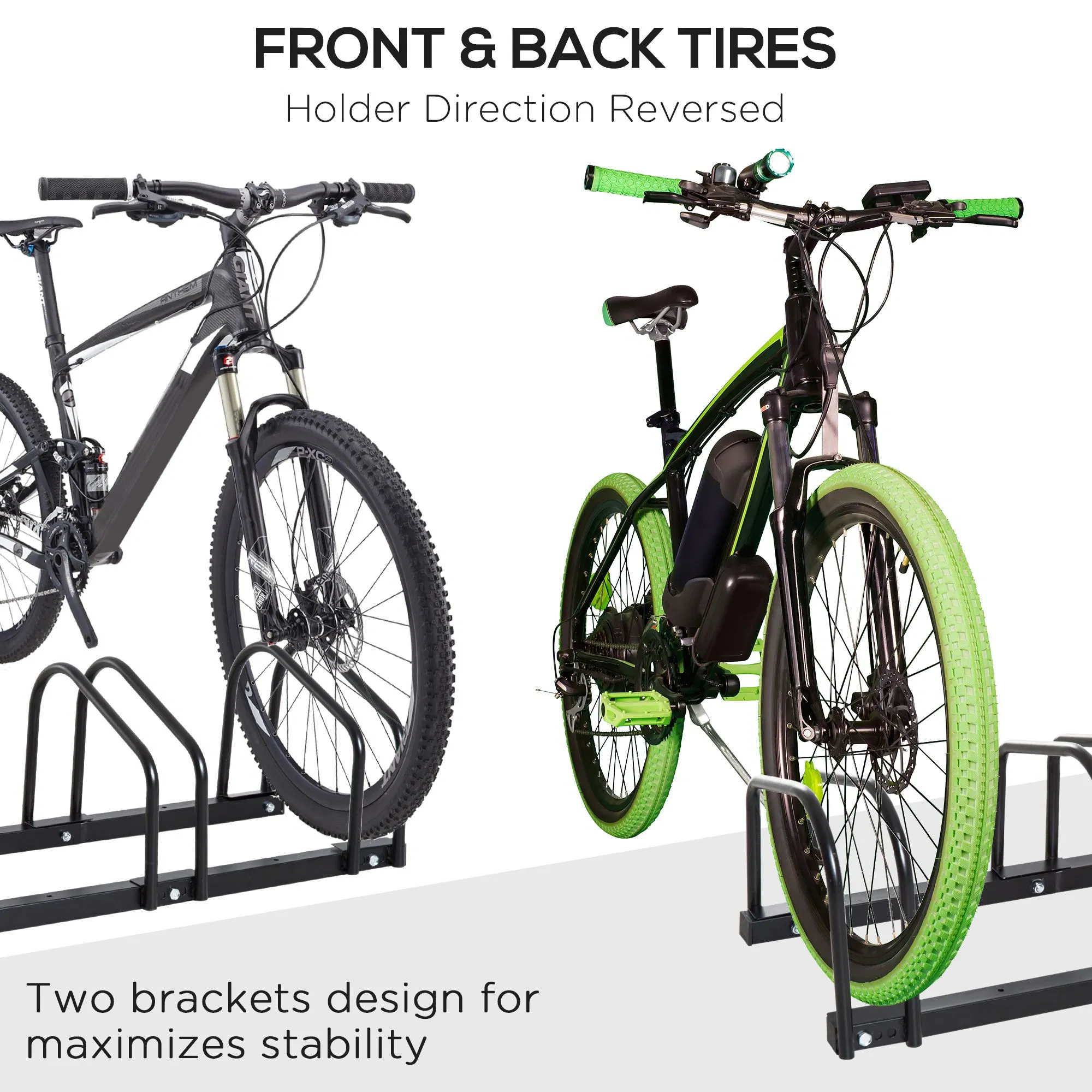 6-Bike Bicycle Floor Parking Rack Cycling Storage Stand Ground Mount Garage Organizer for Indoor and Outdoor Use Black photo 2
