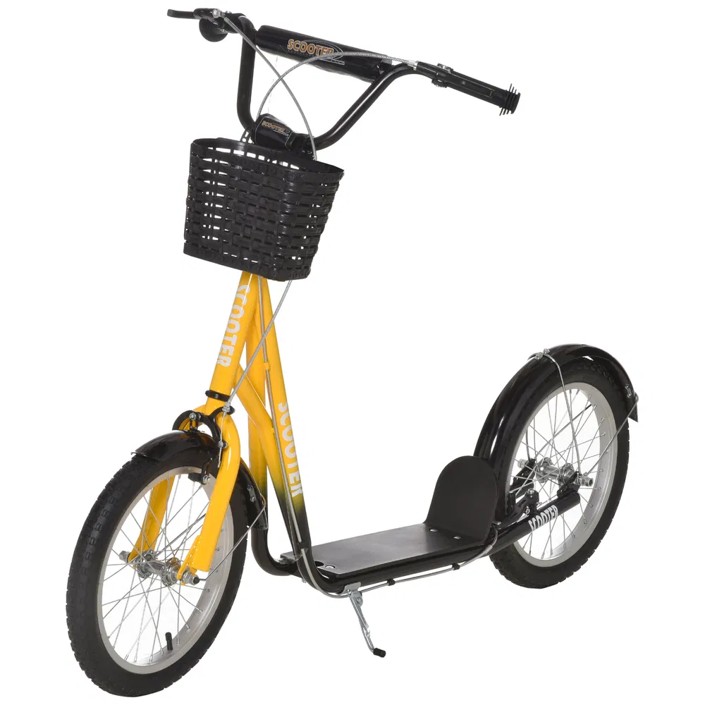 Kick Scooter with Adjustable Handlebar, Kids Scooter with 2 Brakes Basket Cupholder 16" Inflatable Rubber Tyres Orange photo 7