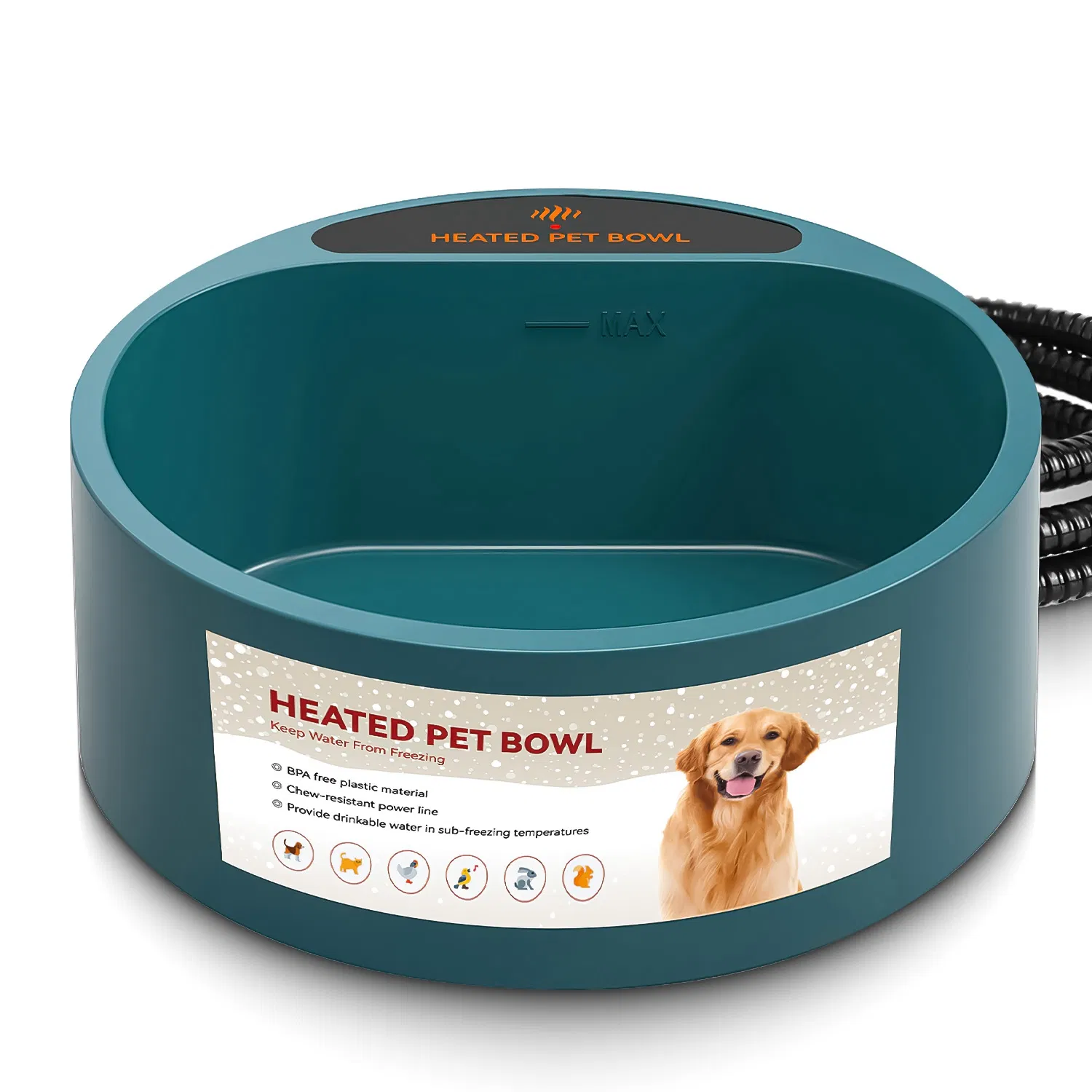 Heated Water Bowl for Dog Cat 74.4OZ Heating Water Dish IP67 Waterproof Thermal Water Bowl Heated Pet Bowl Dog Cat Water Feeder Bowl for Dog Cat Rabbit Pet photo 8