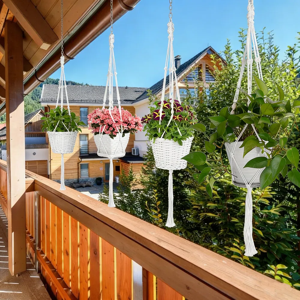 4 PCS Heavy Duty Hanging Plant Holder Natural Cotton Rope Planter Basket with Hanging Ring,Eco-Friendly Hanging Planter Basket Durable Cotton Rope Plant Hanger Space Saving for Indoor Outdoor Garden photo 2