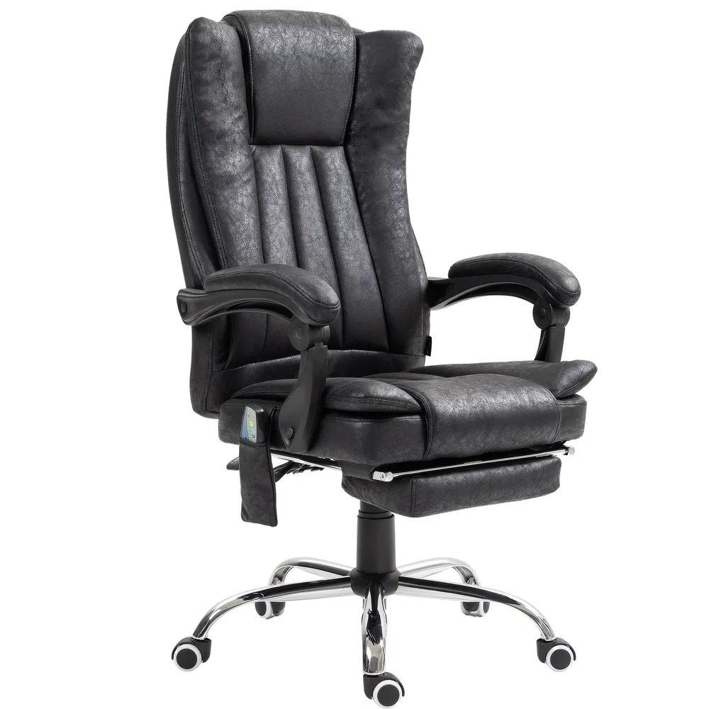 Office Chair 6-point Vibration Massage Chair Micro Fiber Recliner with Retractable Footrest Black photo 2