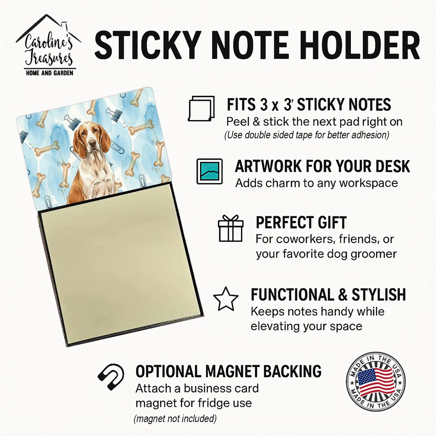 Bracco Italiano Coworker Watercolor Sticky Note Holder Refillable Dispenser Desk Accessory 3x3 Pad Gift photo 4