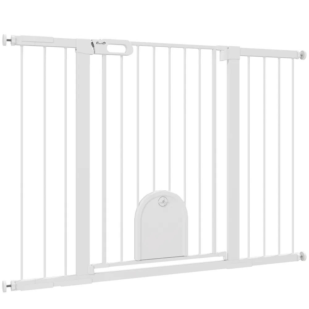 30"-52" Extra Wide Pet Gate Barrier with Small Door, 35"H Dog Gate with Safety Gate Barrier, Stair Pressure Fit, Black photo 2