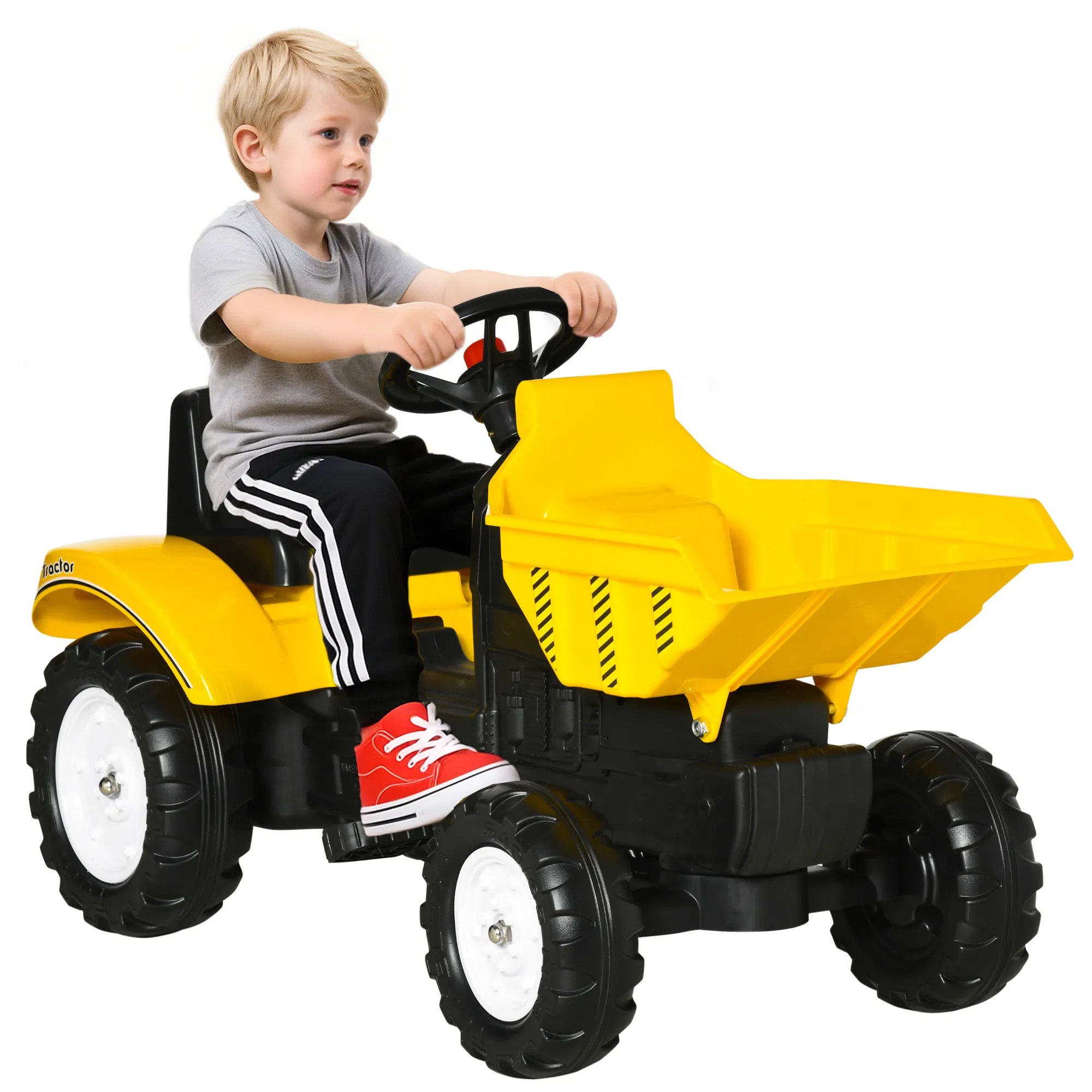 Ride on Tractor for Kids, Pedal Construction Car with Manual Control Bucket for 3 Year Old, Yellow photo 1