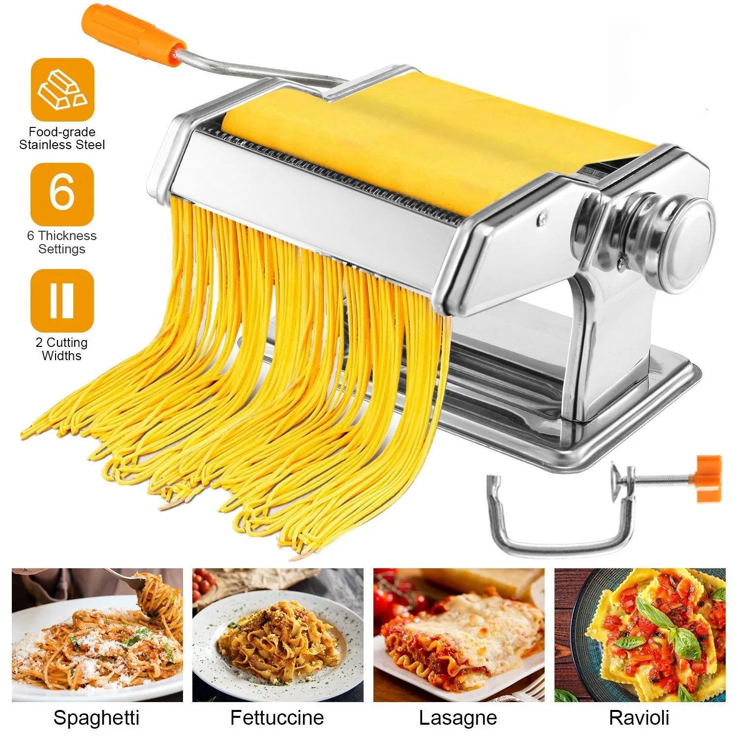 Pasta Maker Roller Machine Fettuccine Noodle Maker 9 Thickness Settings Stainless Steel photo 1