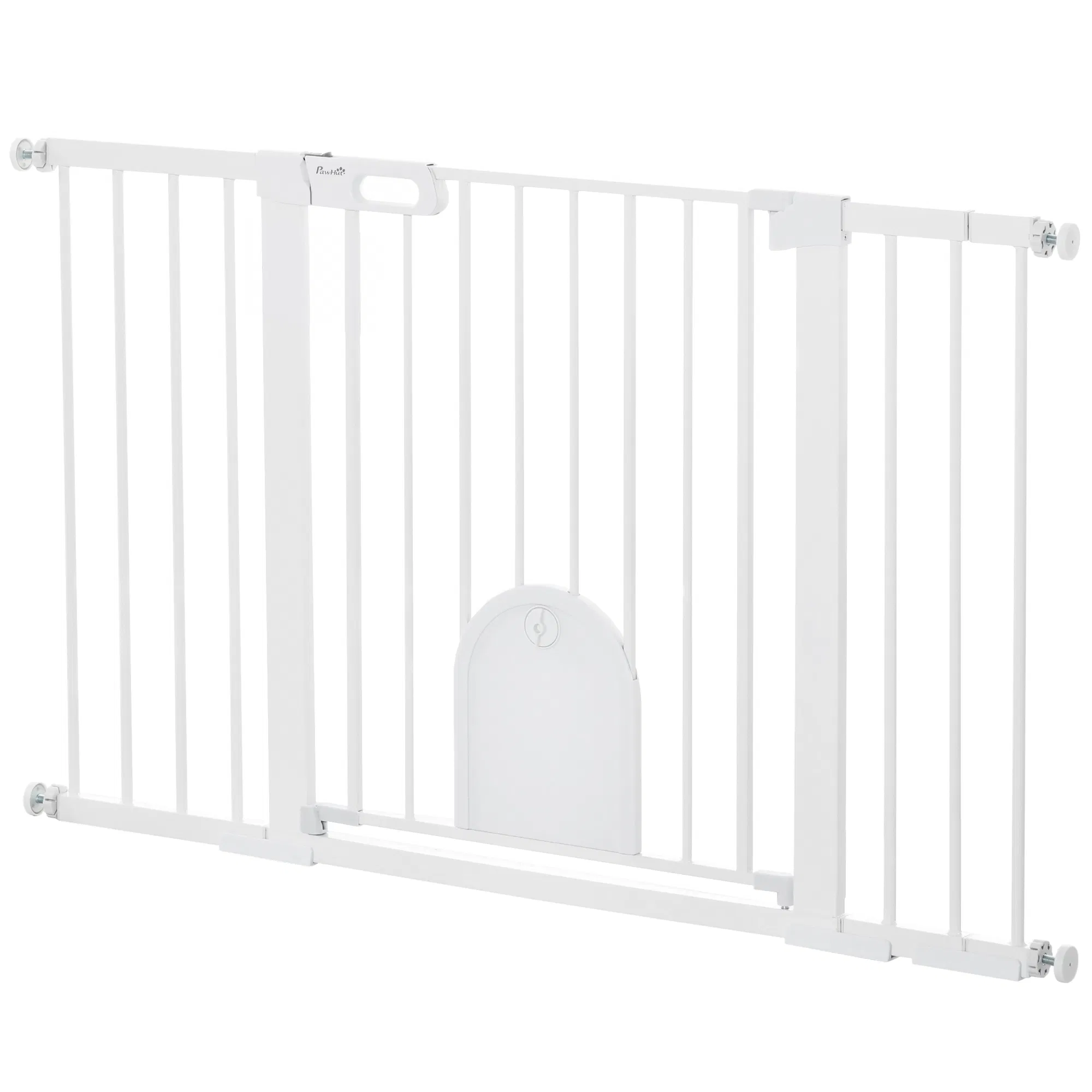 30"-52" Extra Wide Pet Gate Barrier with Small Door, 30"H Dog Gate with Safety Gate Barrier, Stair Pressure Fit, White photo 1