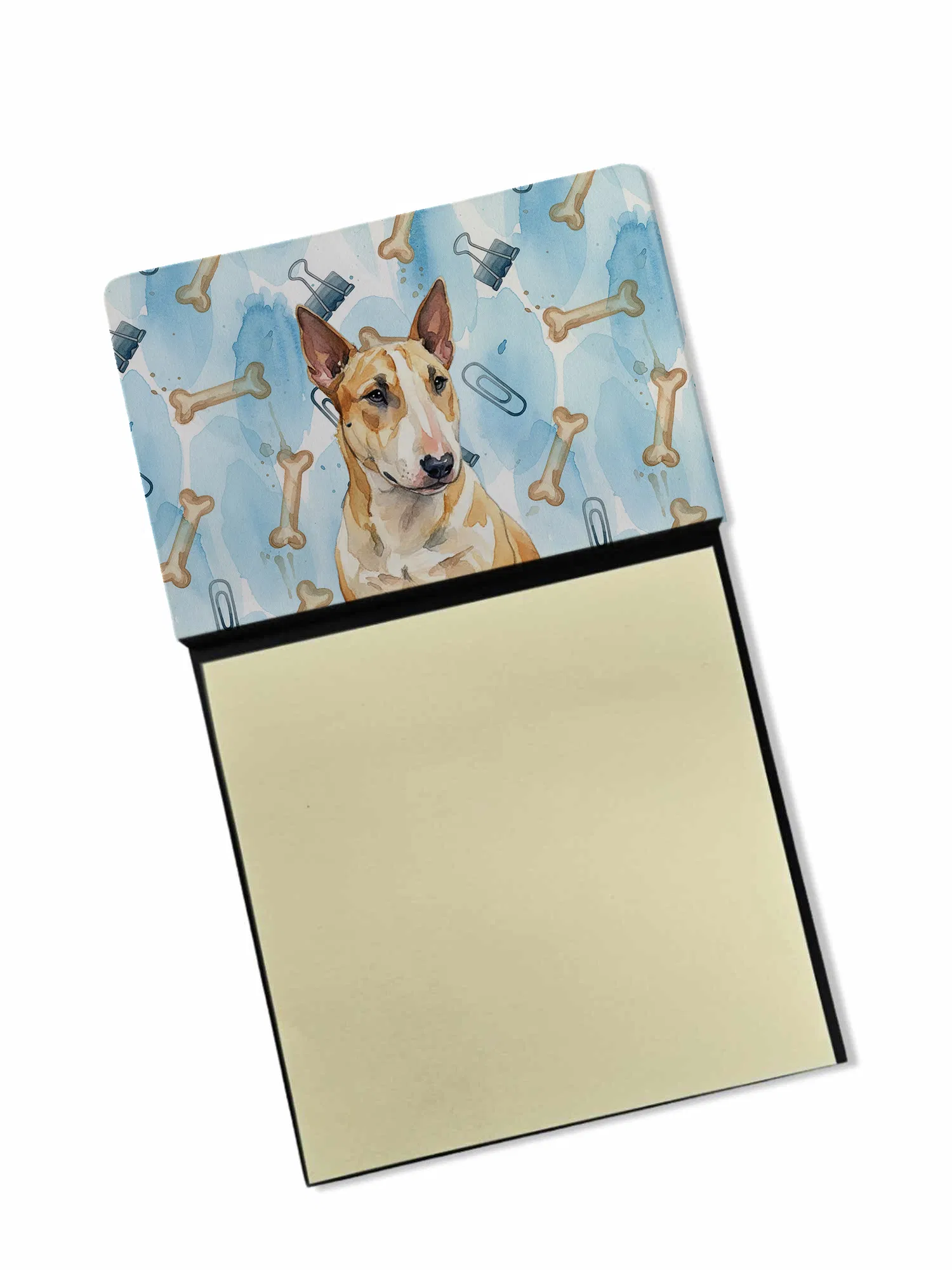 Miniature Bull Terrier Coworker Watercolor Sticky Note Holder Refillable Dispenser Desk Accessory 3x3 Pad Gift photo 1