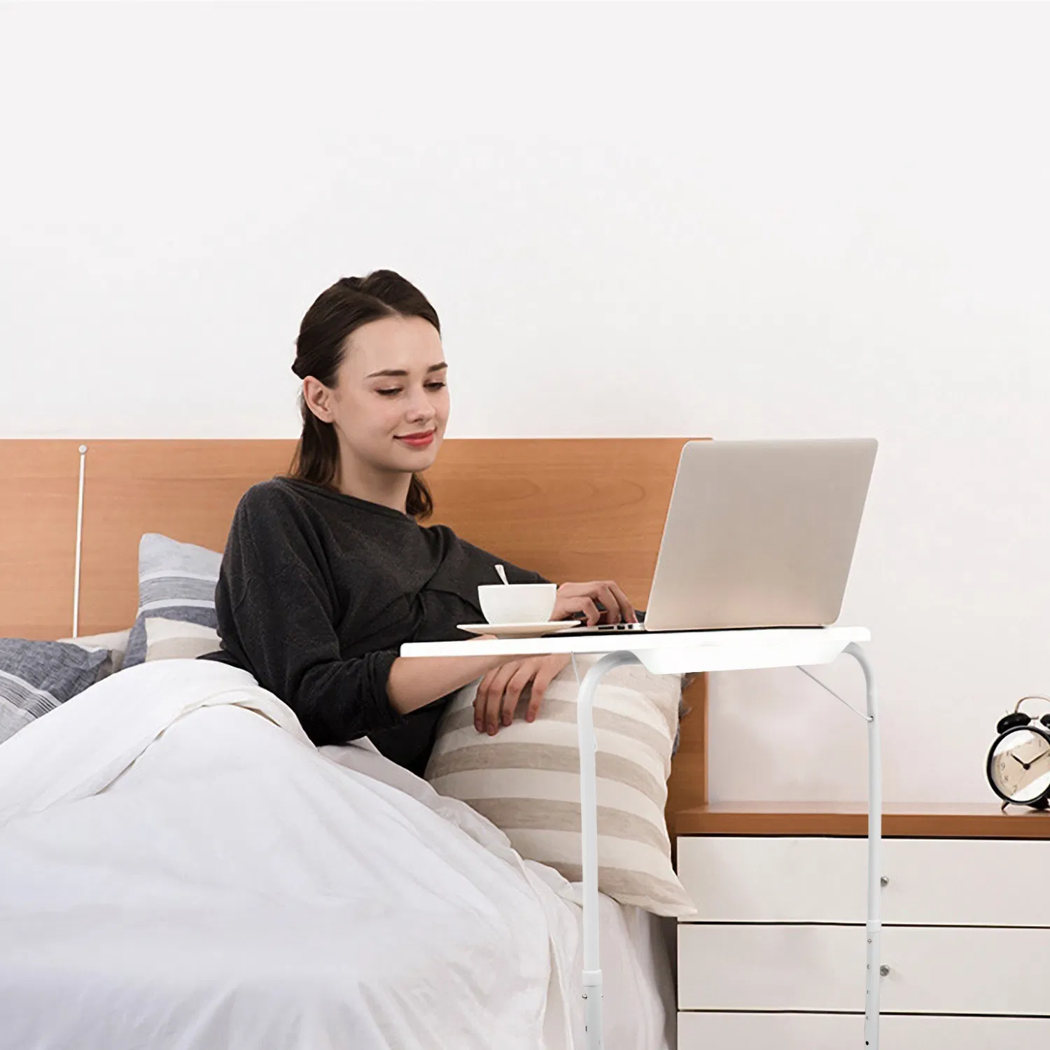 Foldable Tray Table Portable Sofa TV Tray 6 Heights 3 Angles Laptop Desk Adjustable Eating Dinner Coffee for Bed Dorm Home photo 5