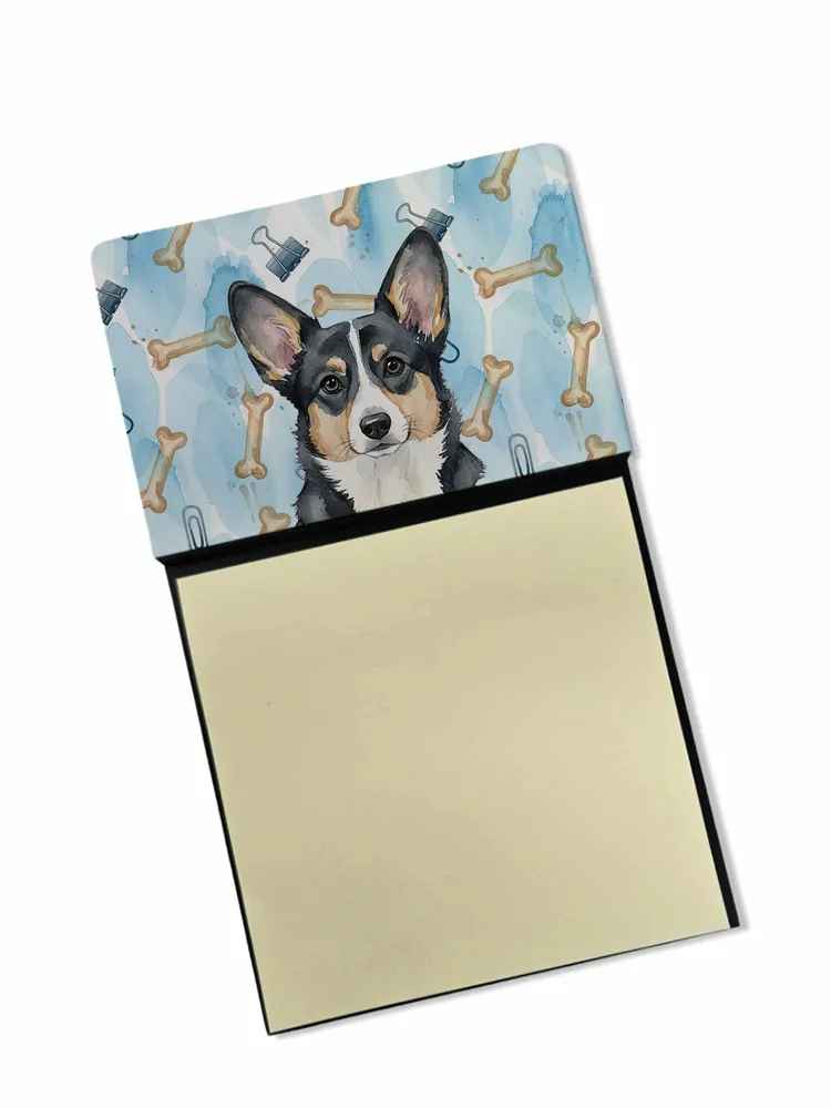 Black and White Cardigan Welsh Corgi Coworker Watercolor Sticky Note Holder Refillable Dispenser Desk Accessory 3x3 Pad Gift photo 8