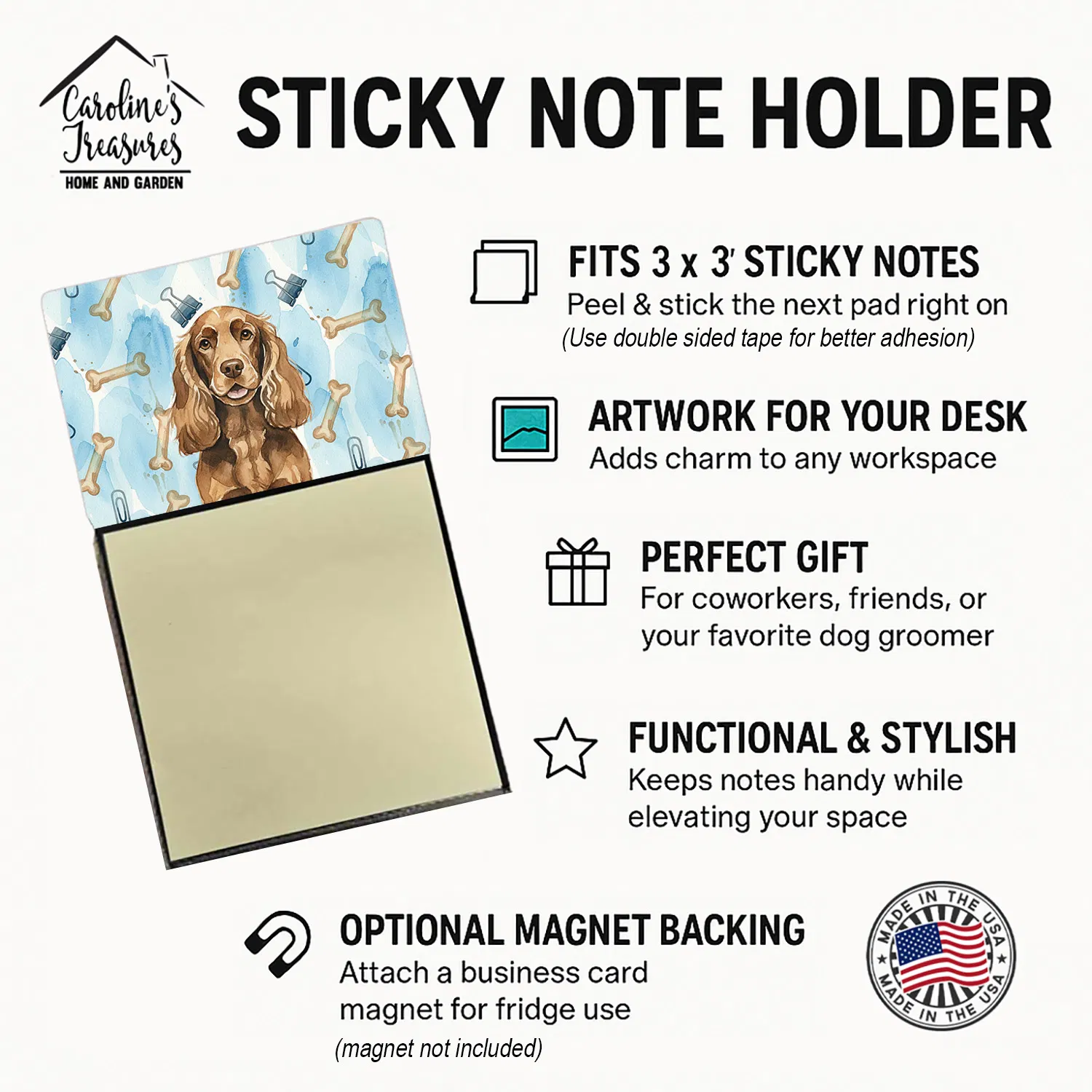 Liver English Cocker Spaniel Coworker Watercolor Sticky Note Holder Refillable Dispenser Desk Accessory 3x3 Pad Gift photo 4