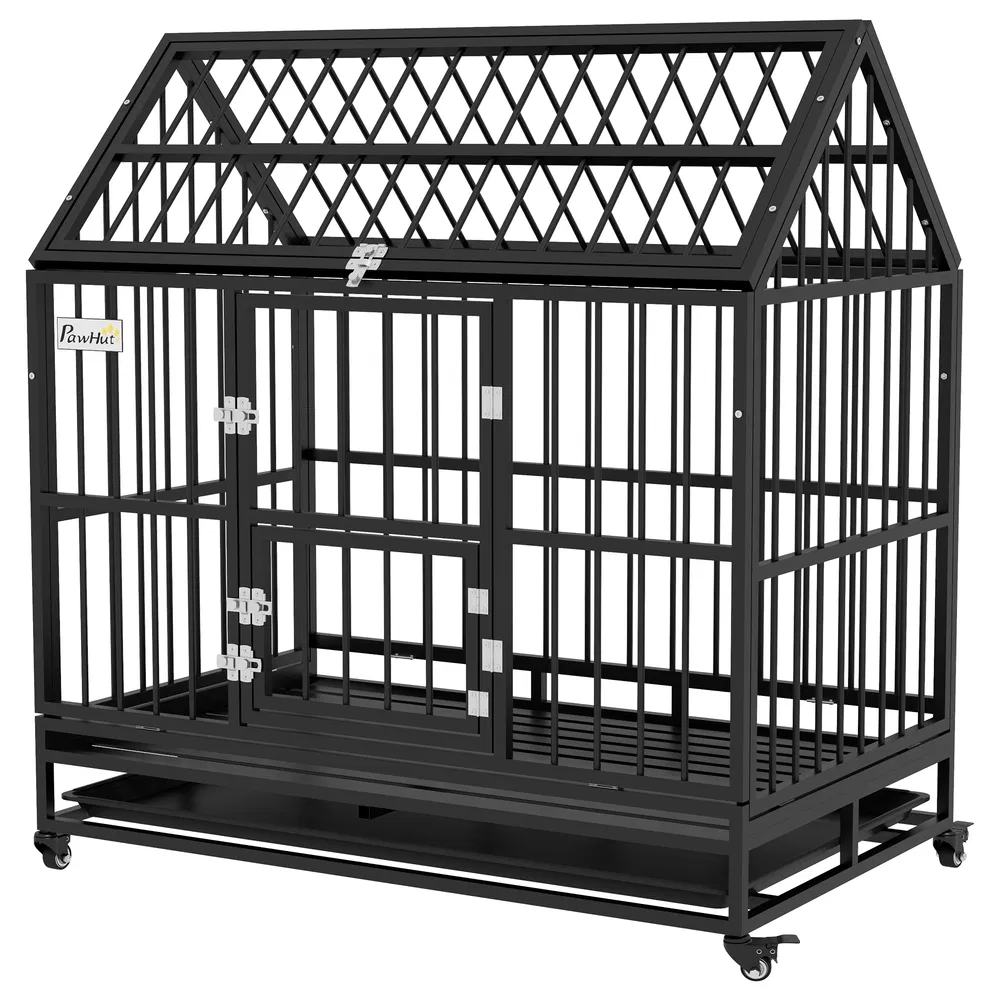 49" Heavy Duty Dog Crate with Removable Tray, Doors, Openable Roof, for Large and Extra Large Dogs, Black photo 2