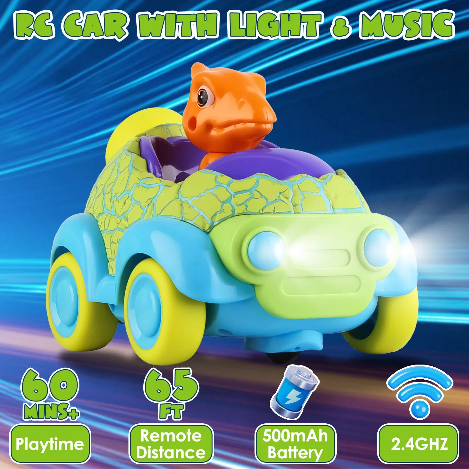 2Pack Dinosaur Remote Control Cars for Toddlers Rechargeable RC Cars with Light Music Birthday Gift For Boys Girls Aged 3 4 5 6 Years Old photo 6