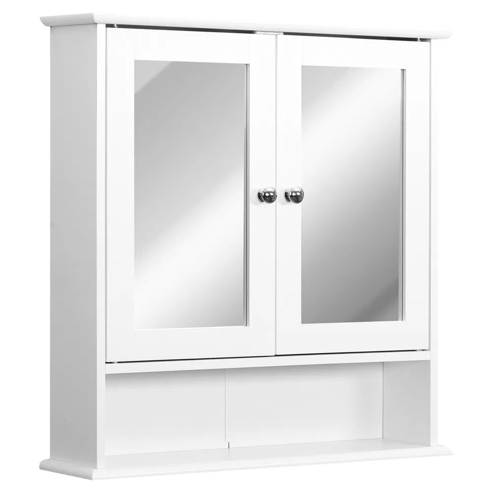Medicine Cabinet, Wall-Mounted Bathroom Mirror Cabinet with Double Doors, Open Shelf, and Adjustable Shelf, Modern Bathroom Wall Cabinet, White photo 2