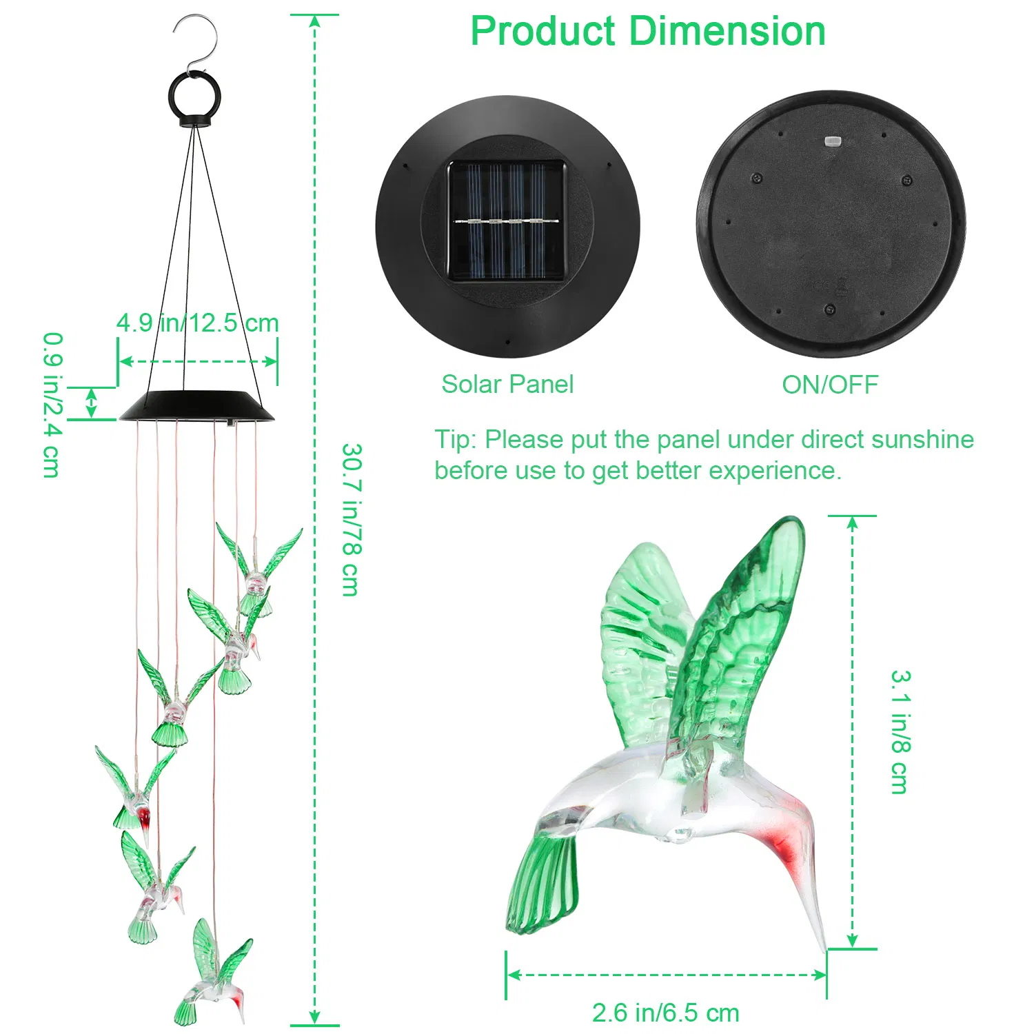 LED Solar Hummingbird Wind Chime Solar String Lights 6 LEDs Color-Changing IP65 Waterproof Decorative Lamp Lighting for Home Garden Fence Party photo 4