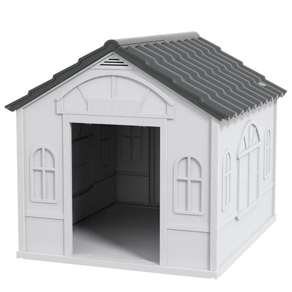 26" Plastic Dog House Outdoor with Air Vents, for Small Medium Dogs, Grey photo 2