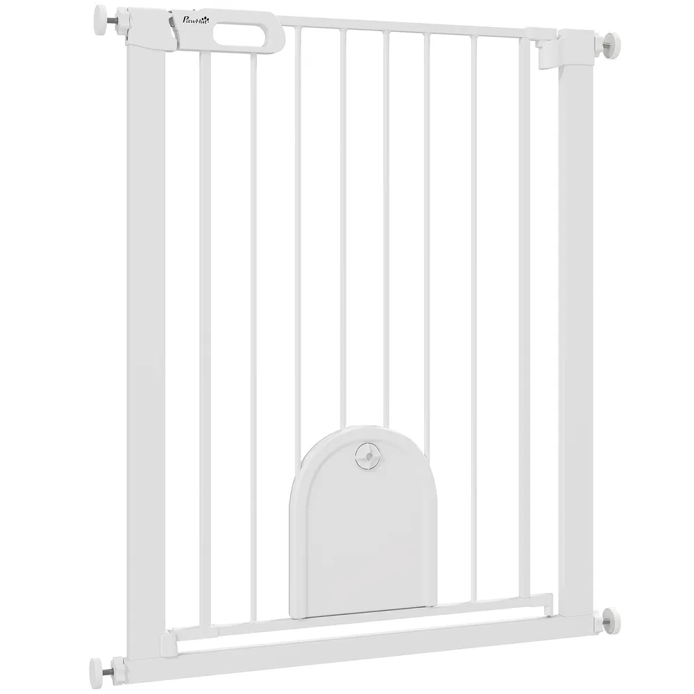 30"-32" Extra Wide Pet Gate Barrier with Small Door, 35"H Dog Gate with Safety Gate Barrier, Stair Pressure Fit, White photo 2