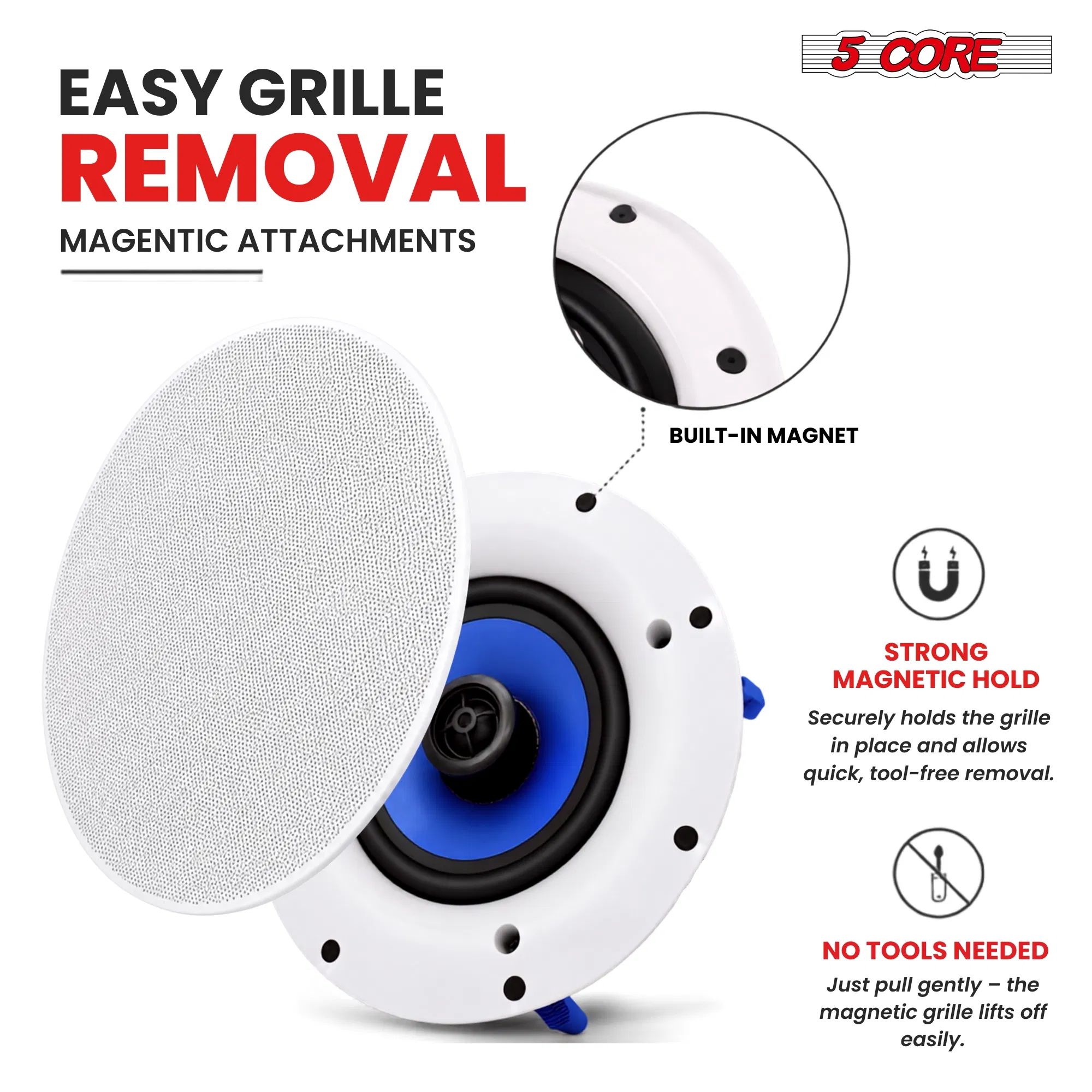 5 Core In-Ceiling In-Wall Speaker 1/6.5/ 8" 8Ohm 2-Way Flush Mount Speakers Pair photo 5