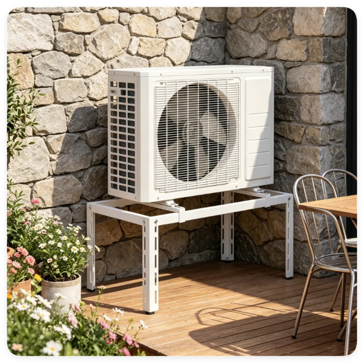 Adjustable Mini Split Ground Stand, 400 lbs Heavy Duty AC Condenser Stand for 900036000 BTU Ductless Heat Pump, Anti-Vibration Outdoor Support Bracket - White photo 8