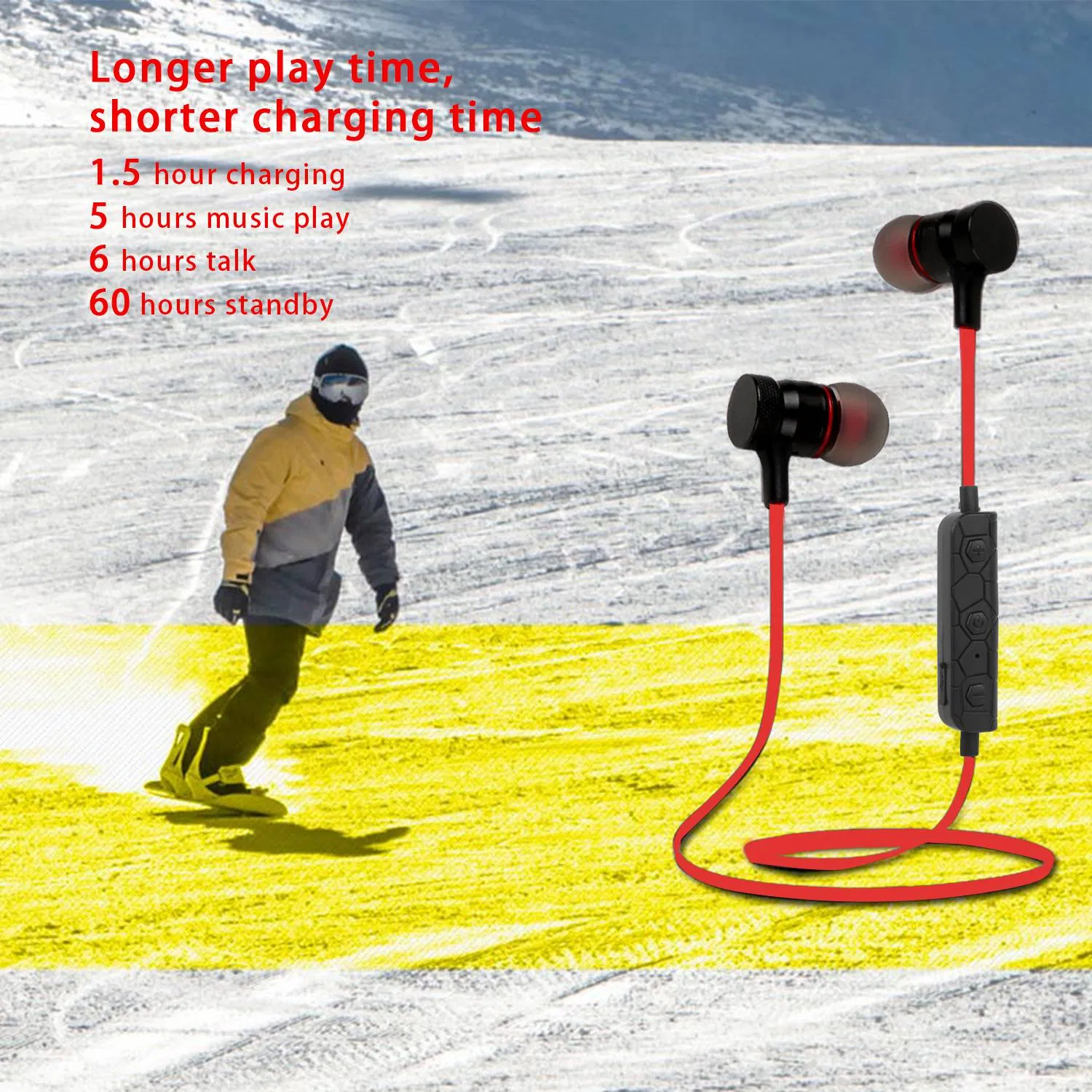 Wireless Headsets In-Ear Neckband Headphones Sweat-proof Sport Earbuds w/ Call Alert Number Broadcast photo 7