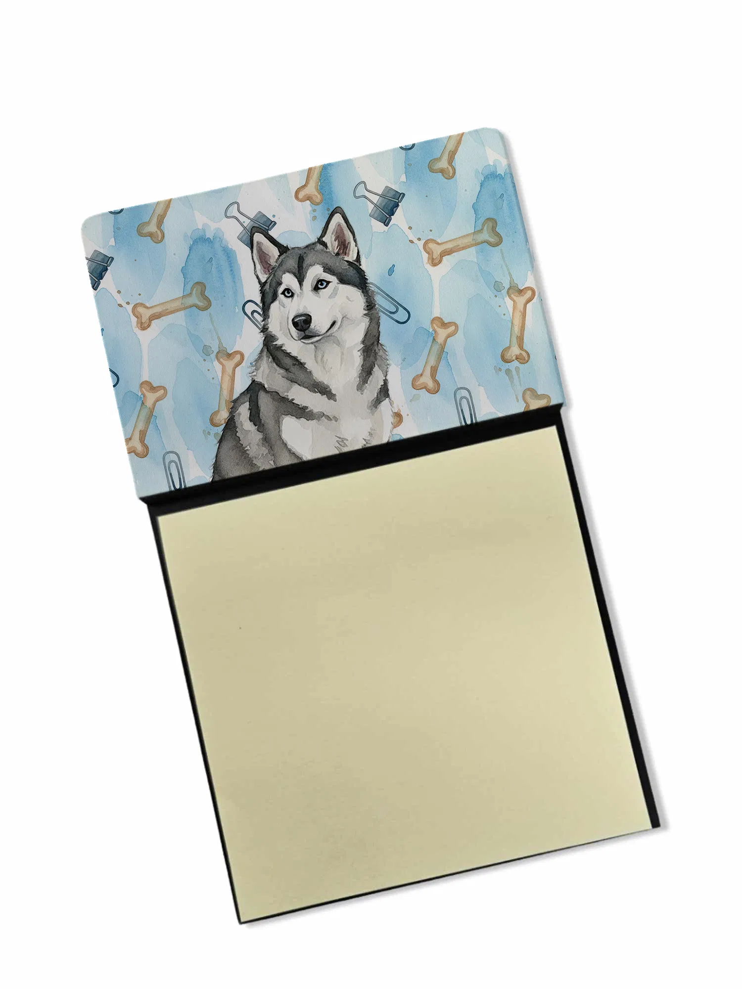 Gray and White Alaskan Malamute Coworker Watercolor Sticky Note Holder Refillable Dispenser Desk Accessory 3x3 Pad Gift photo 1