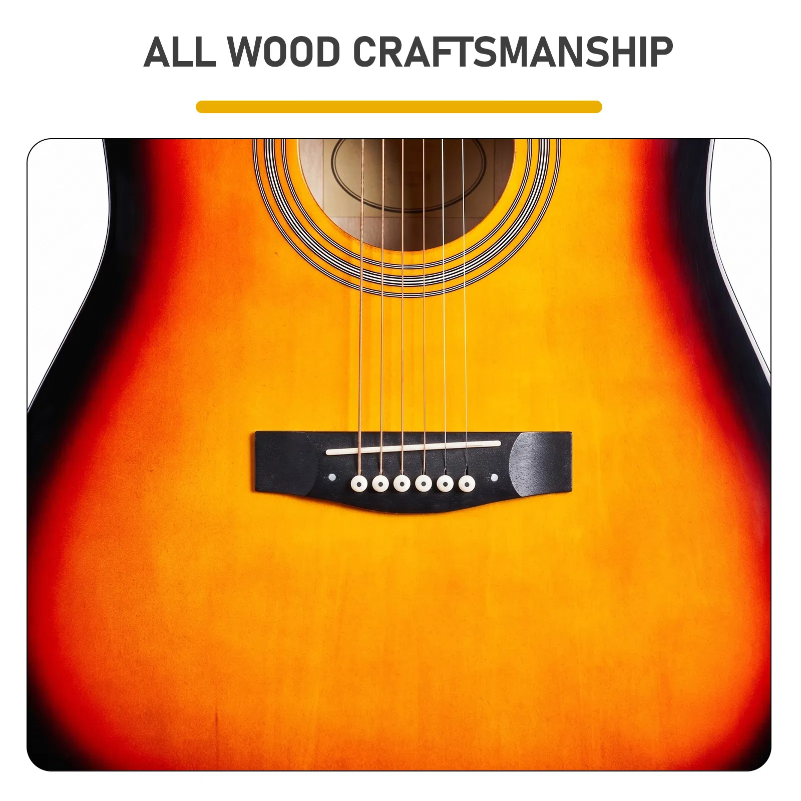 Sunset color 41-inch Dreadnought barrel-shaped cutaway acoustic guitar with pick, strings, capo, gig bag, tuner, wrench tool, and shoulder strap photo 4