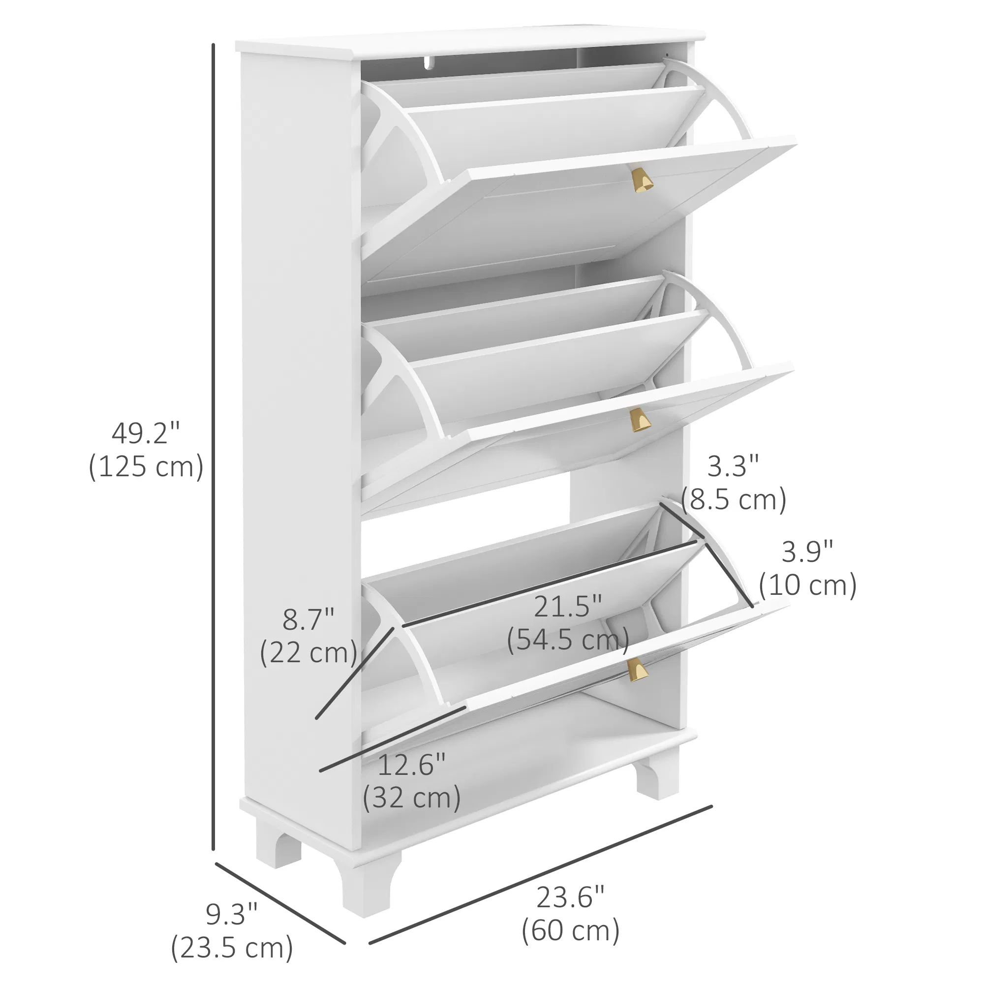 Narrow Shoe Storage with 3 Flip Drawers and Adjustable Shelves, Shoe Cabinet Organizer for 12 Pairs of Shoes, White photo 4