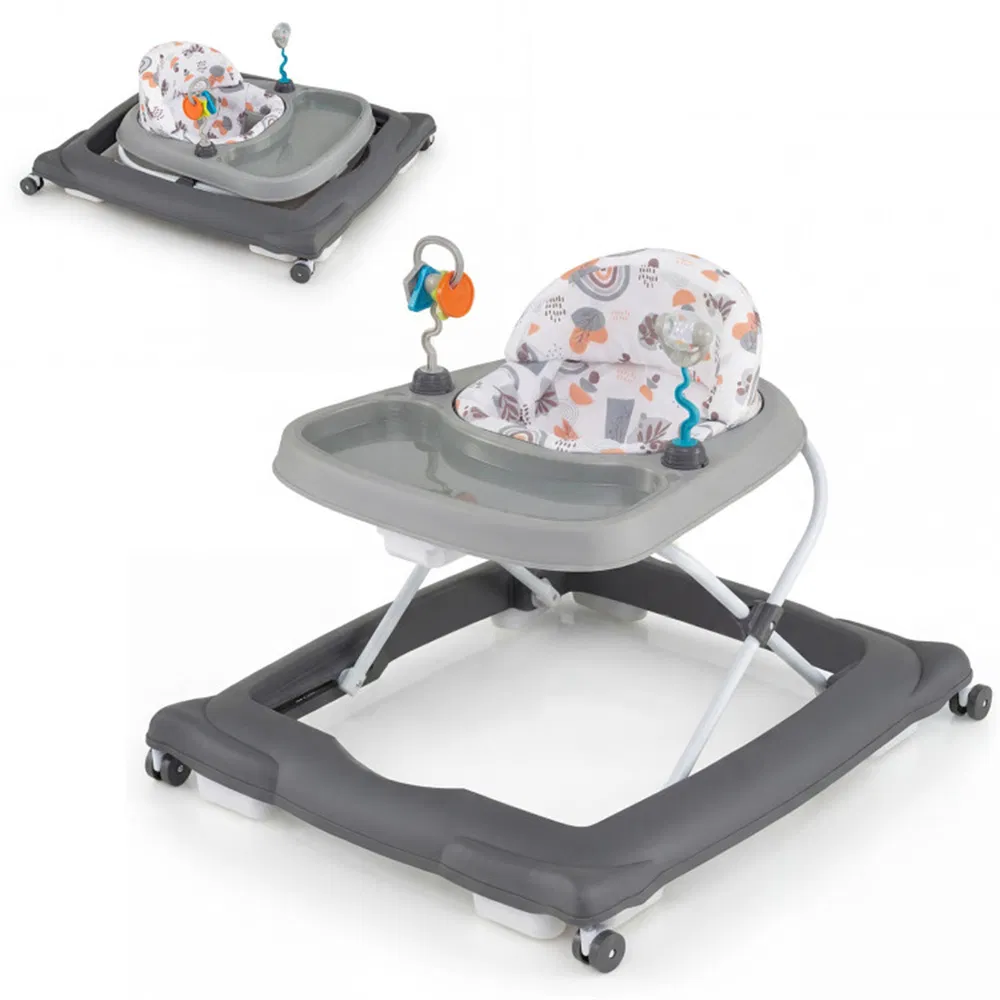Grey Foldable Baby Walker with Detachable Tray & Shape Sorter Toys, 3-Level Height Adjustable for 6-12 Months photo 2