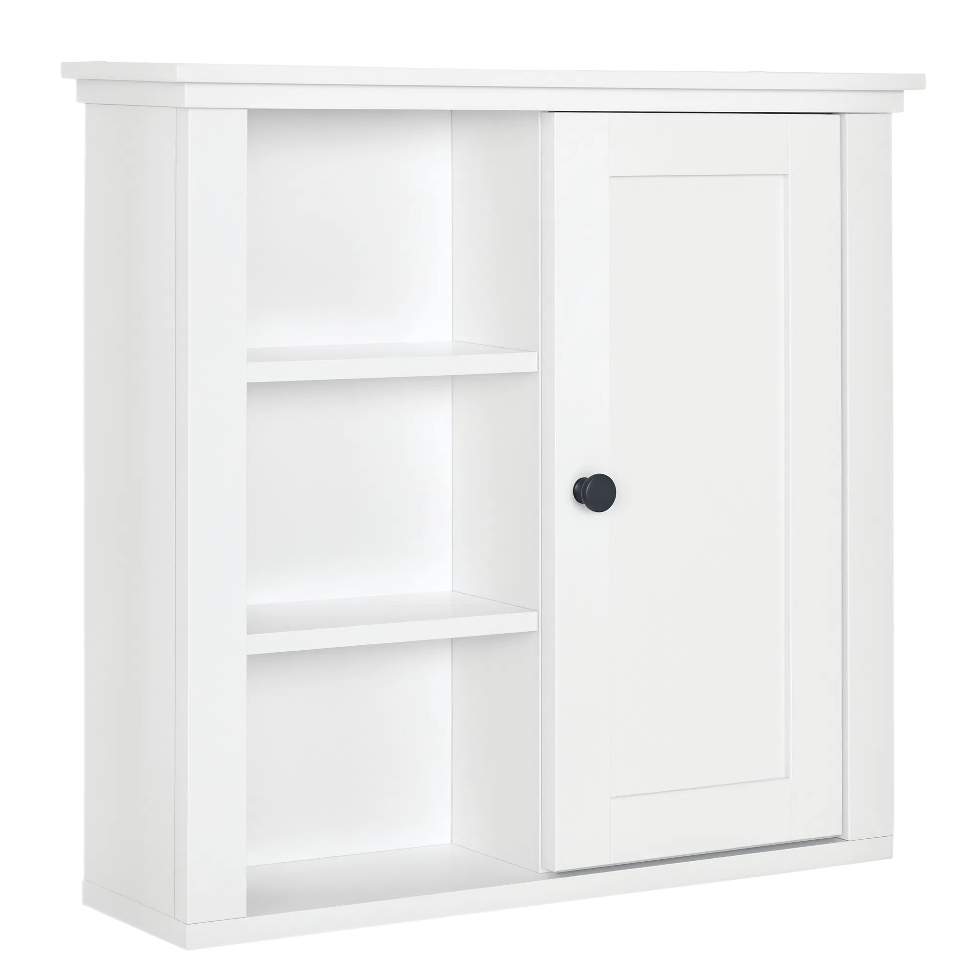 Bathroom Wall Cabinet, Wall Mounted Medicine Cabinet with 3 Open Shelves and Storage Cupboard for Laundry Room, White photo 1