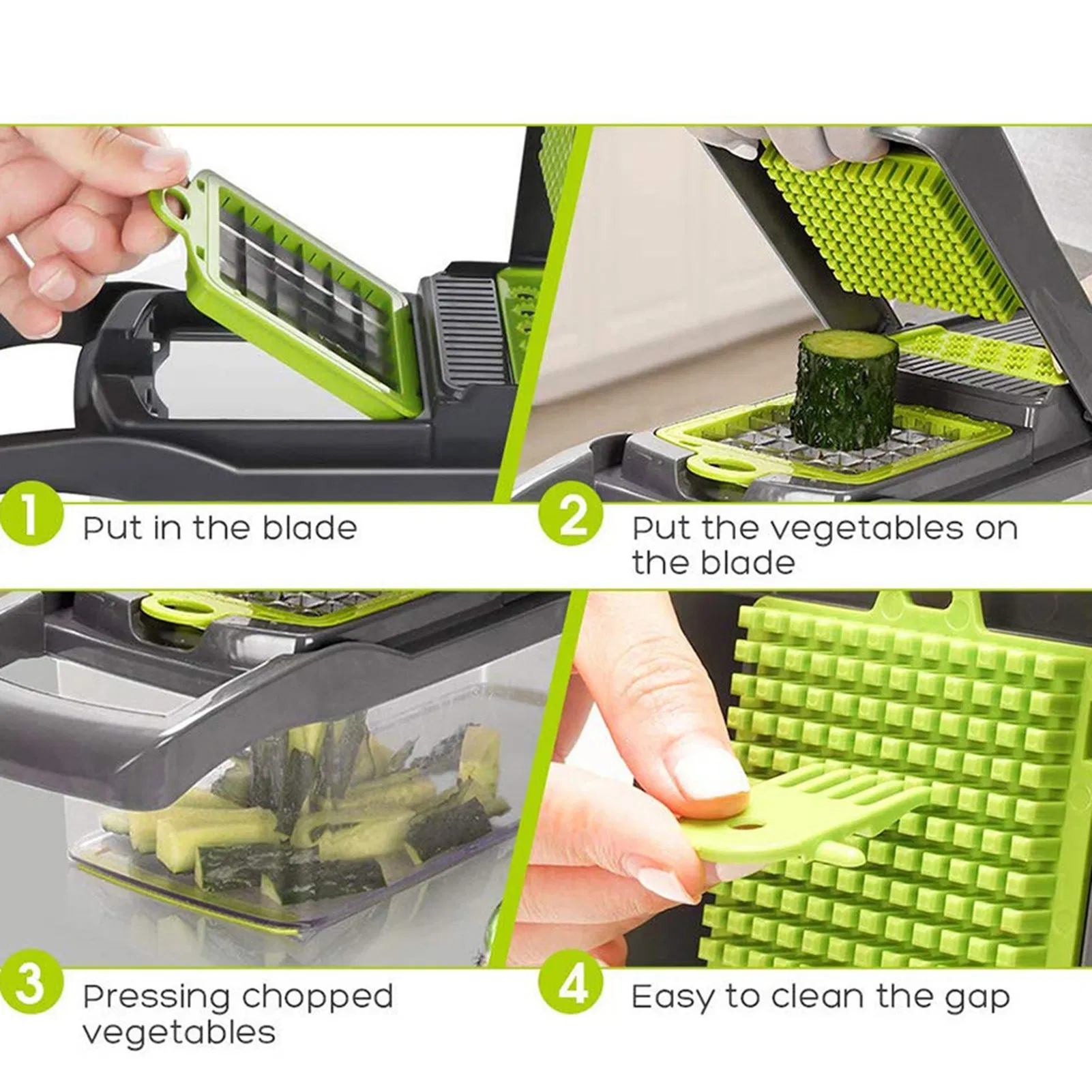 Vegetable Chopper Dicer with Container | Cheese Grater Mandoline Slicer Cabbage Shredder French Fry Cutter Stainless Steel for Veggie Onion Potato Fruit Food, Manual Hand Cooking Gadget for Kitchen photo 3