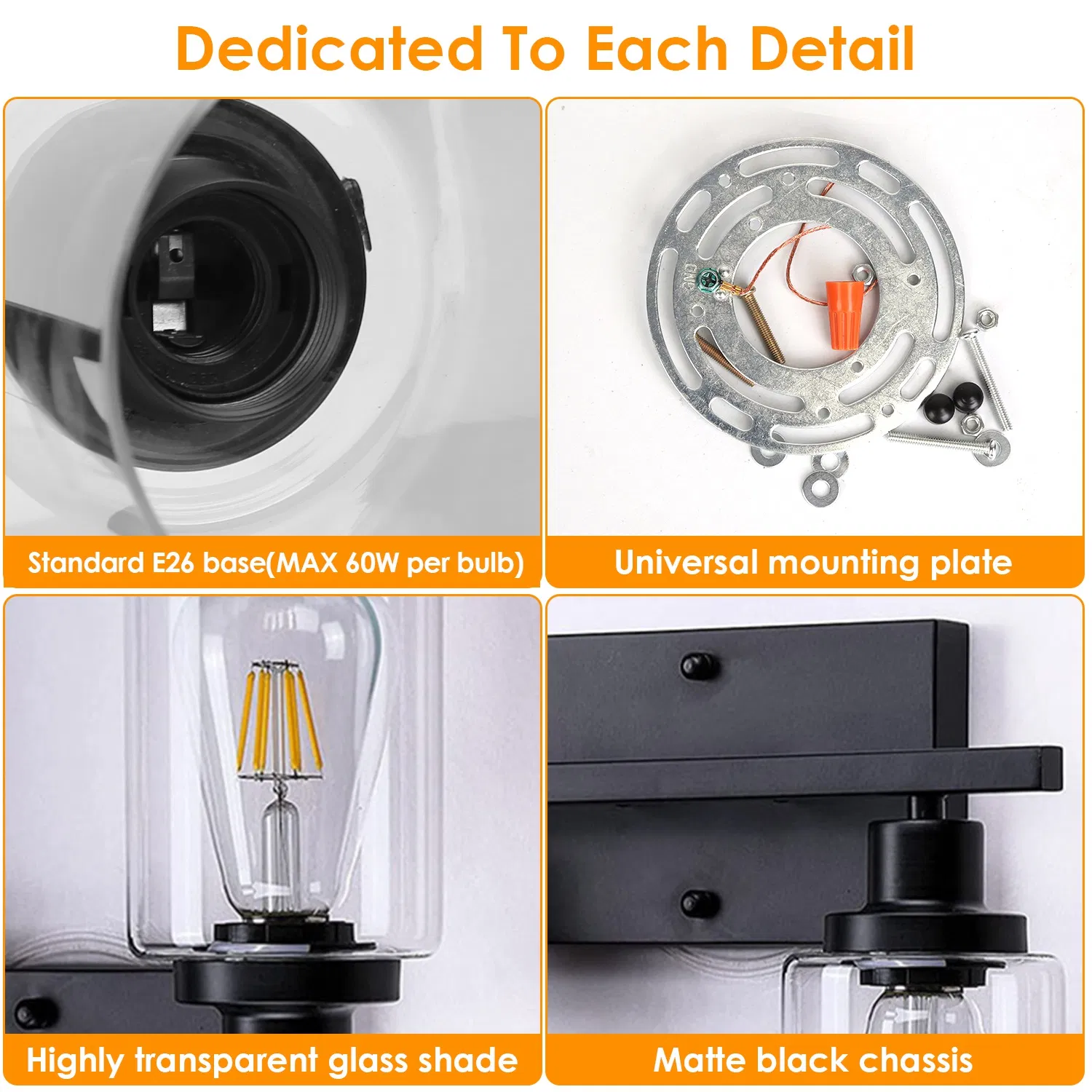 3 Light Wall Sconce Lighting with Clear Glass Shade Bathroom Vanity Lamp Fixture Modern Mounted Light for Porch Mirror Living Room Bedroom Hallway photo 2