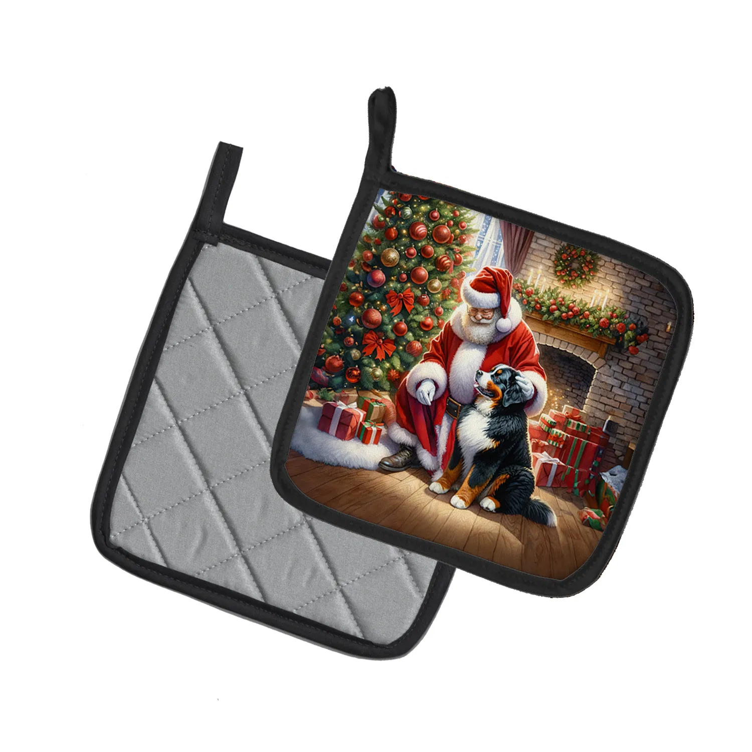 Bernese Mountain Dog and Santa Claus Pair of Pot Holders Kitchen Heat Resistant Pot Holders Sets Oven Hot Pads for Cooking Baking BBQ, 7 1/2 x 7 1/2 photo 3