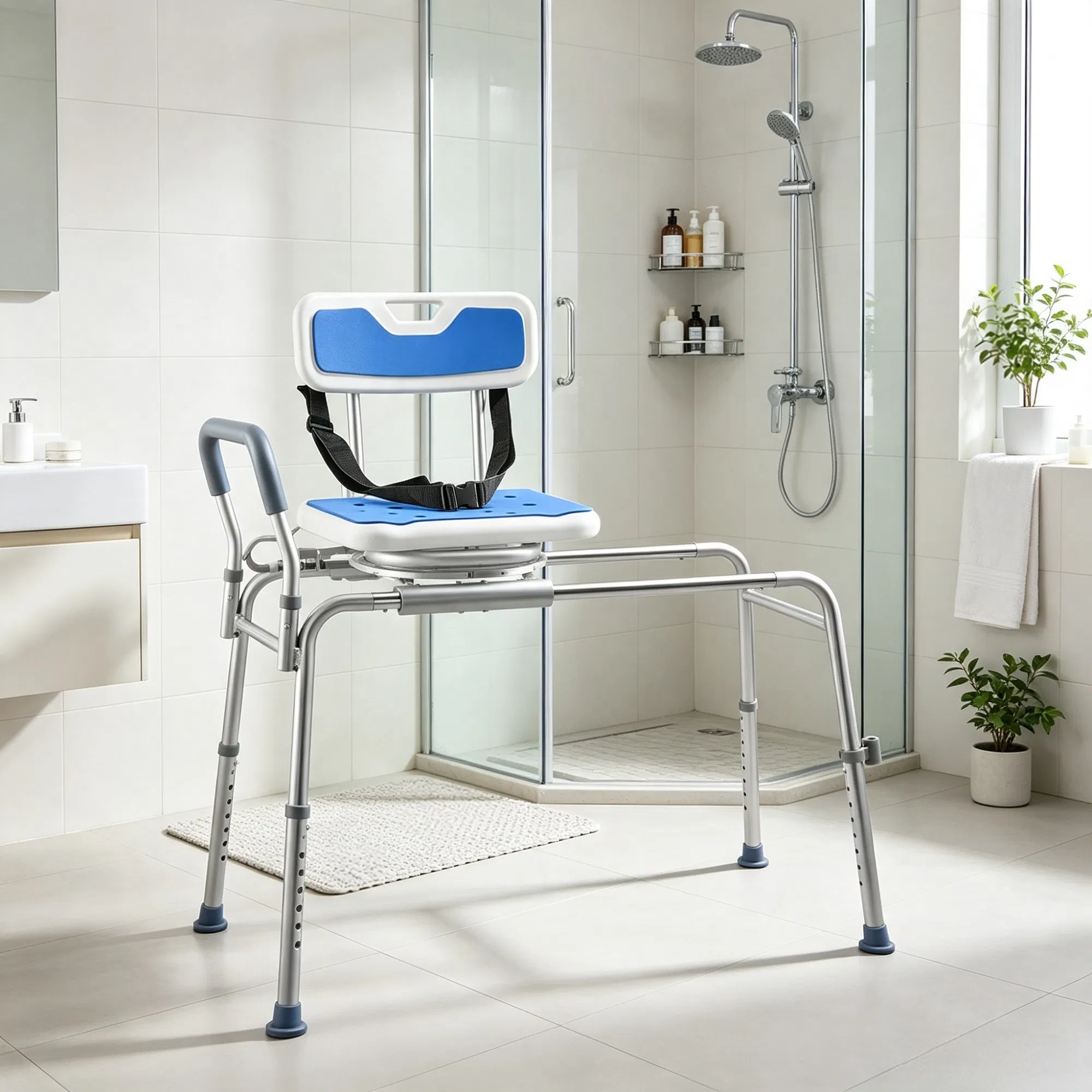 Sliding Shower Chair with Swivel Seat, 400 lbs Tub Transfer Bench with Padded Arms & Backrest, Height Adjustable, for Seniors & Disabled photo 1