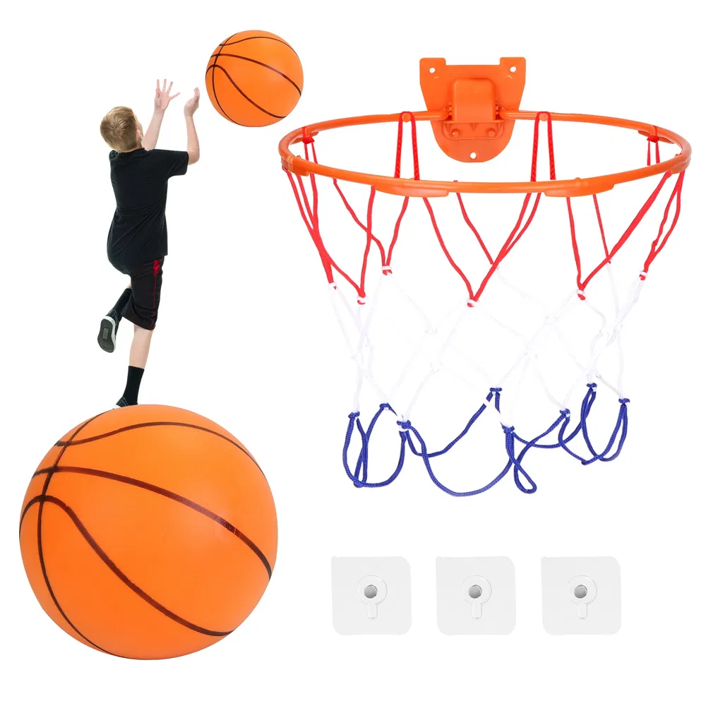 Silent Basketball with Ball Hoop Foam Bouncing Silent Basketball Uncoated High Density Foam Ball Indoor Low Noise Training Ball photo 2