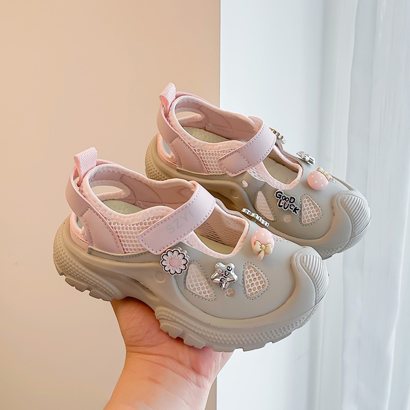 Trendy Brand Kids Mary Jane Sneakers, Hollow Out Heel Design, Hook-and-Loop Slip-On Breathable Mesh Shoes For Girls photo 2