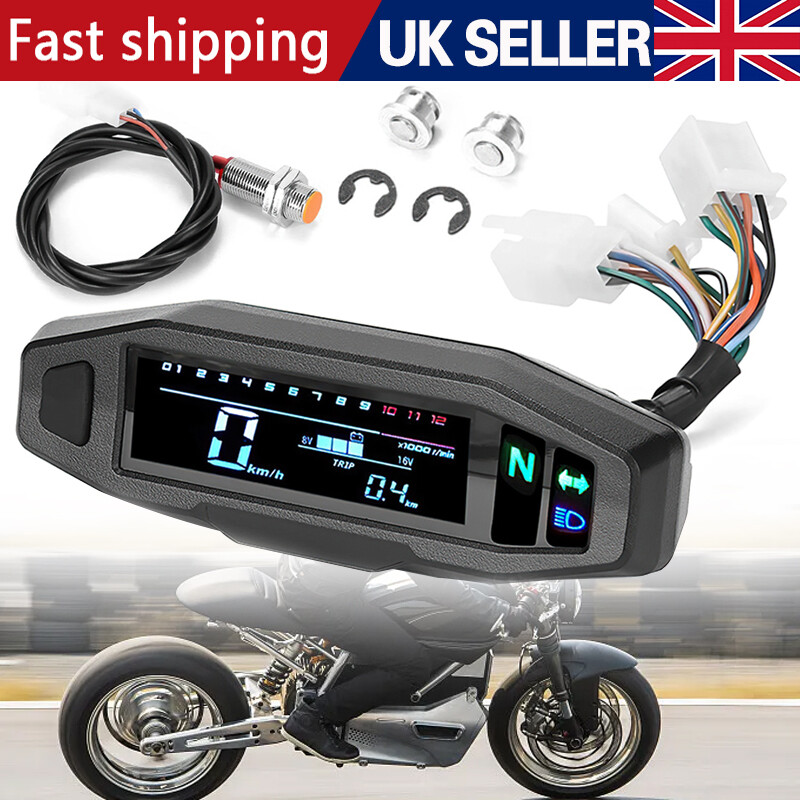 Universal Motorcycle LCD Digital Speedometer Odometer Tachometer Gauge Sensor photo 1