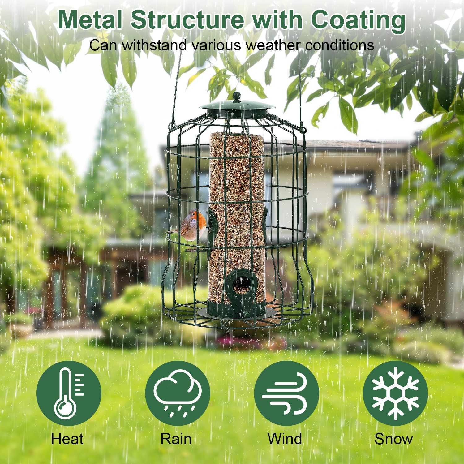 1Pc Outdoor Wild Bird Feeder Squirrel-Proof Chew-Proof Metal Hanging Seed Feeder With 4 Feeding Port For Small Songbirds photo 8