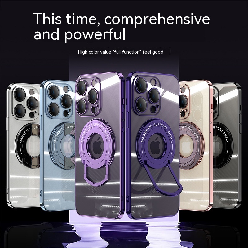 Iphone15 Pull Rod Magnetic Suction Phone Case Electroplating 14 Invisible Bracket 13ProMax Transparent Soft Cover photo 1