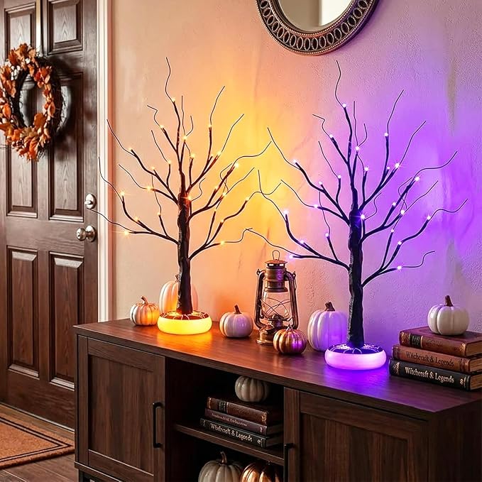 2FT Lighted Spooky Black Halloween Tree With Timer For Indoor Tabletop Party Decorations photo 5