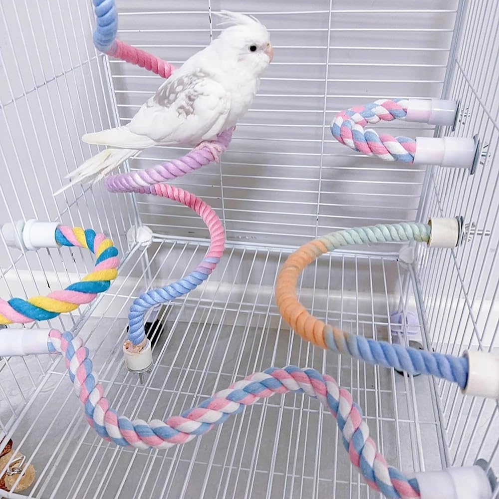 Gradient Colorful Bird Rope Perch Stand For Bird Cages Bendable Climbing Rope Cage Accessory Toy For Cockatiel Parakeet Sugar Glider photo 1