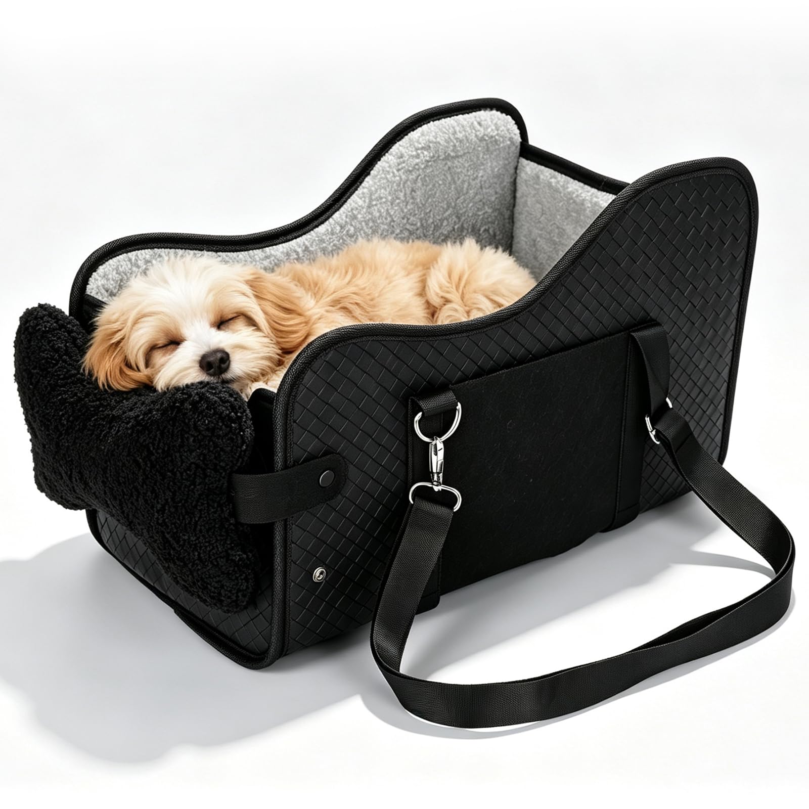 Center Console Dog Car Seat For Small Dogs, Dog Booster Seat To 15lbs Portable Puppy Car Seat With Adjustable Straps, Storage Pocket, Anti-Collapse, Washable Reversible Seat Cushion Black photo 2