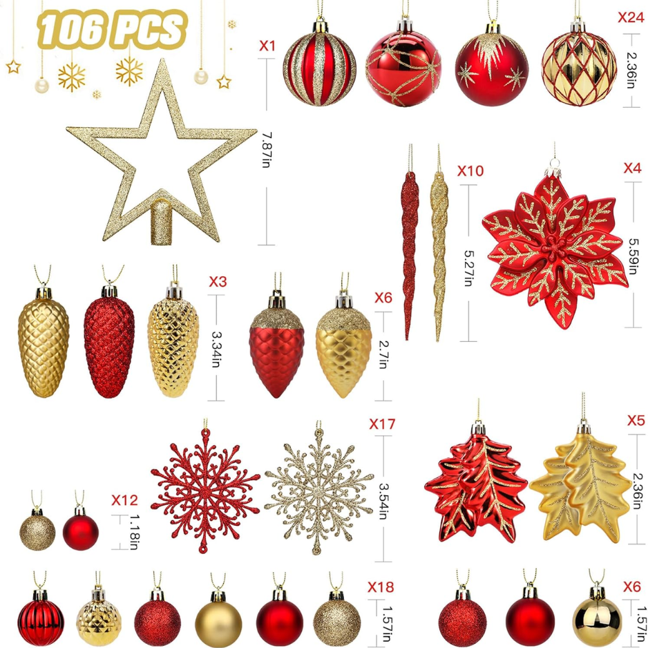 106 PCS Christmas Ball Ornaments For Christmas Tree Decorations photo 5