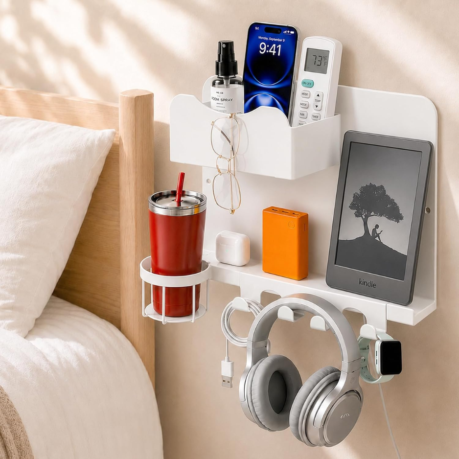Metal Bedside Wall Shelf, No Drill Floating Bedside Shelf Wall Organizer photo 2