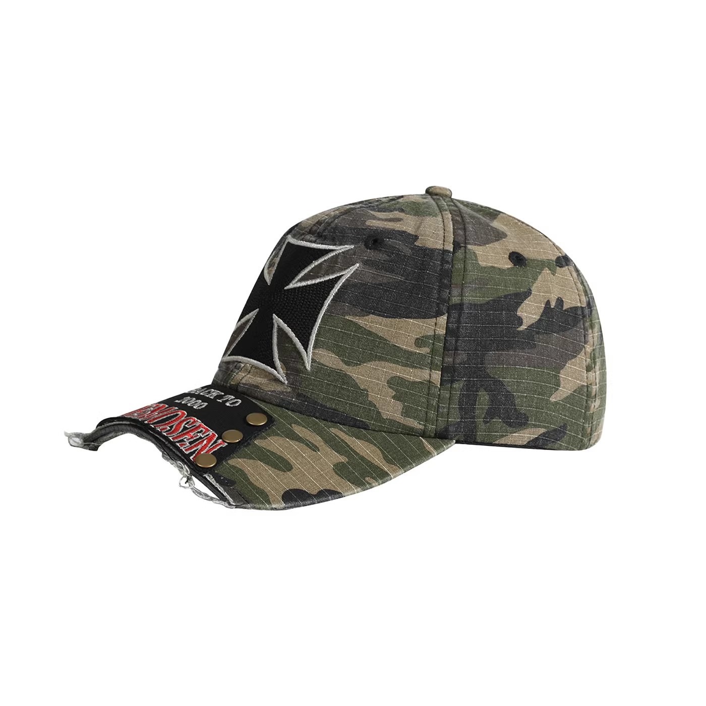 American-style Street-style Perforated Letter Patch Rivet Baseball Cap With Washed-out Distressed Retro Trend Soft Top Baseball Cap photo 2